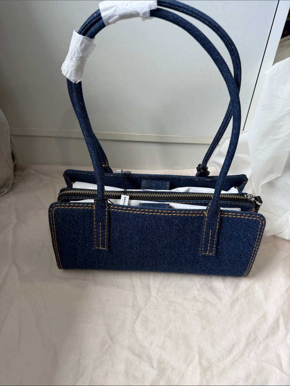 Marc Jacobs Dark Blue Denim Shoulder Bag with Lock Charm - Picture 3 of 6